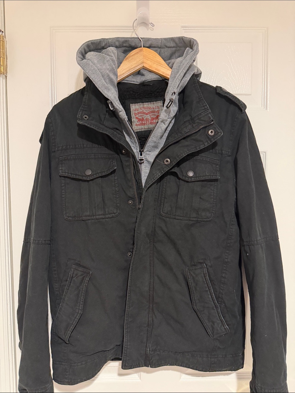 Levi’s Men's Black Military Field Jacket with Grey Hooded Liner